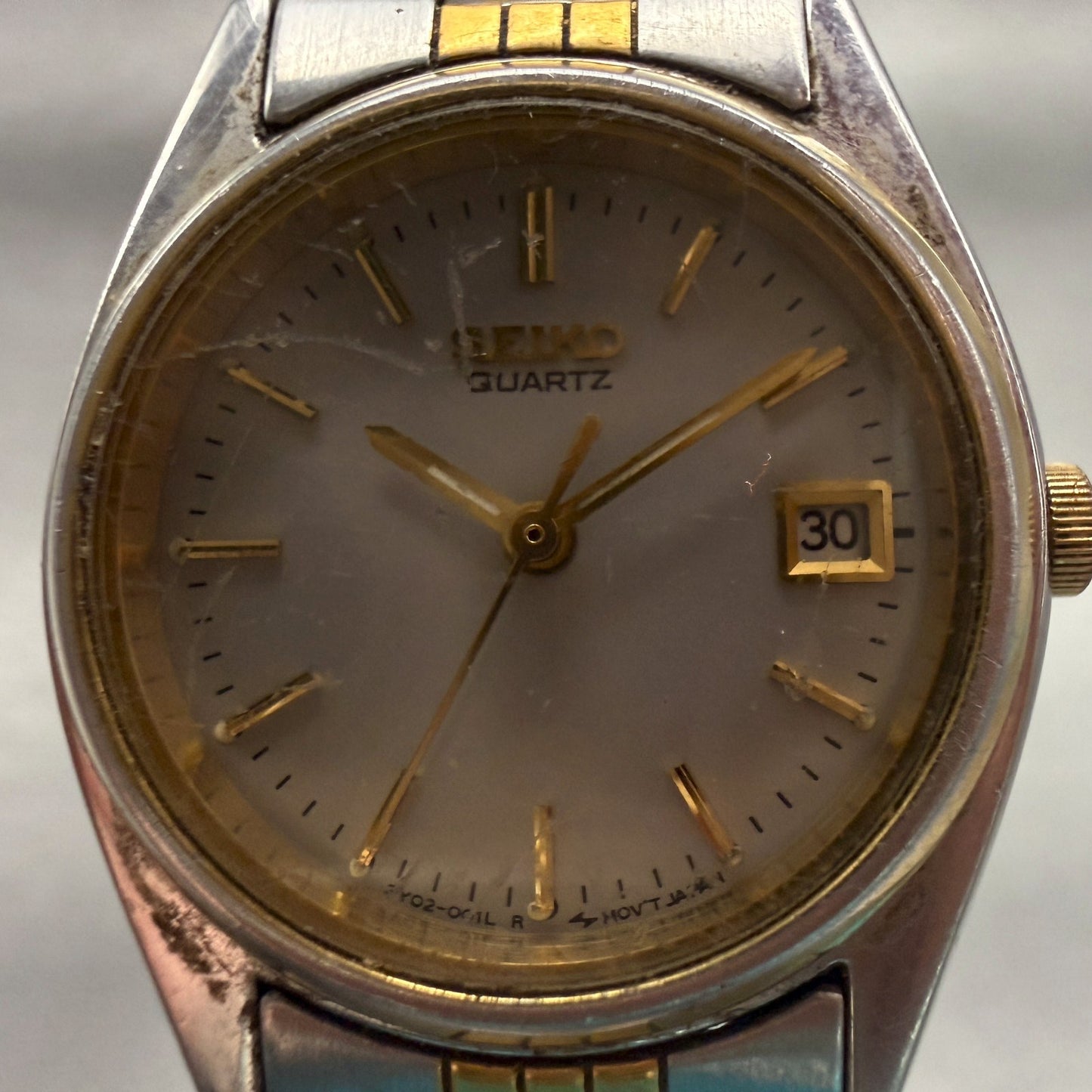 Seiko Watch Women 24mm Silver Dial Two Tone Date Round 3Y02-0010 New Battery1