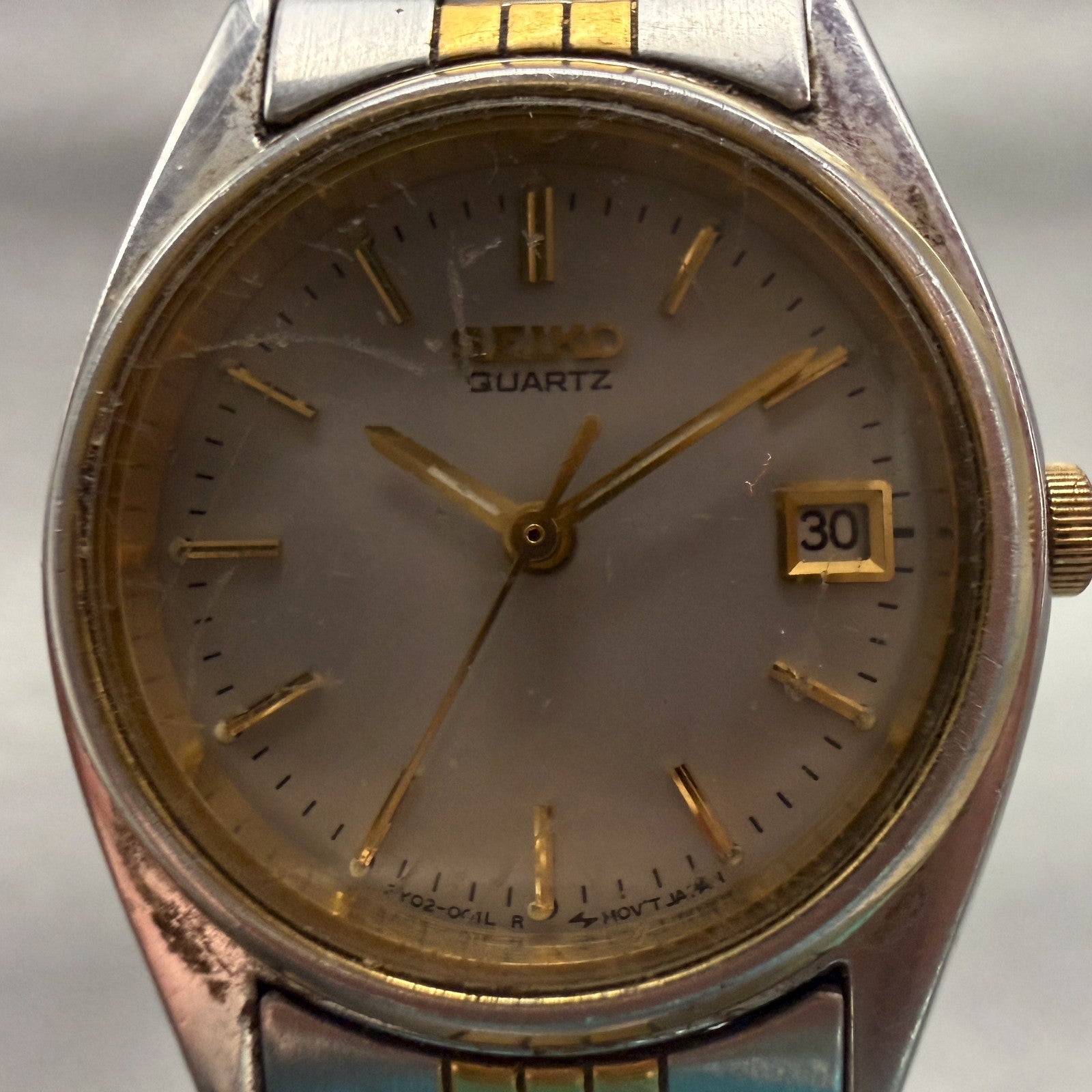 Seiko Watch Women 24mm Silver Dial Two Tone Date Round 3Y02-0010 New Battery1