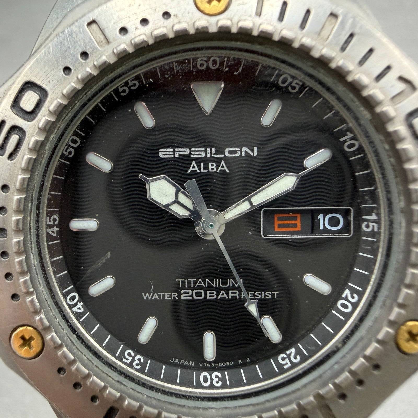 Seiko ALBA Epsilon Dive Watch Men 39mm Black Dial Titanium Daydate Round New Bat1