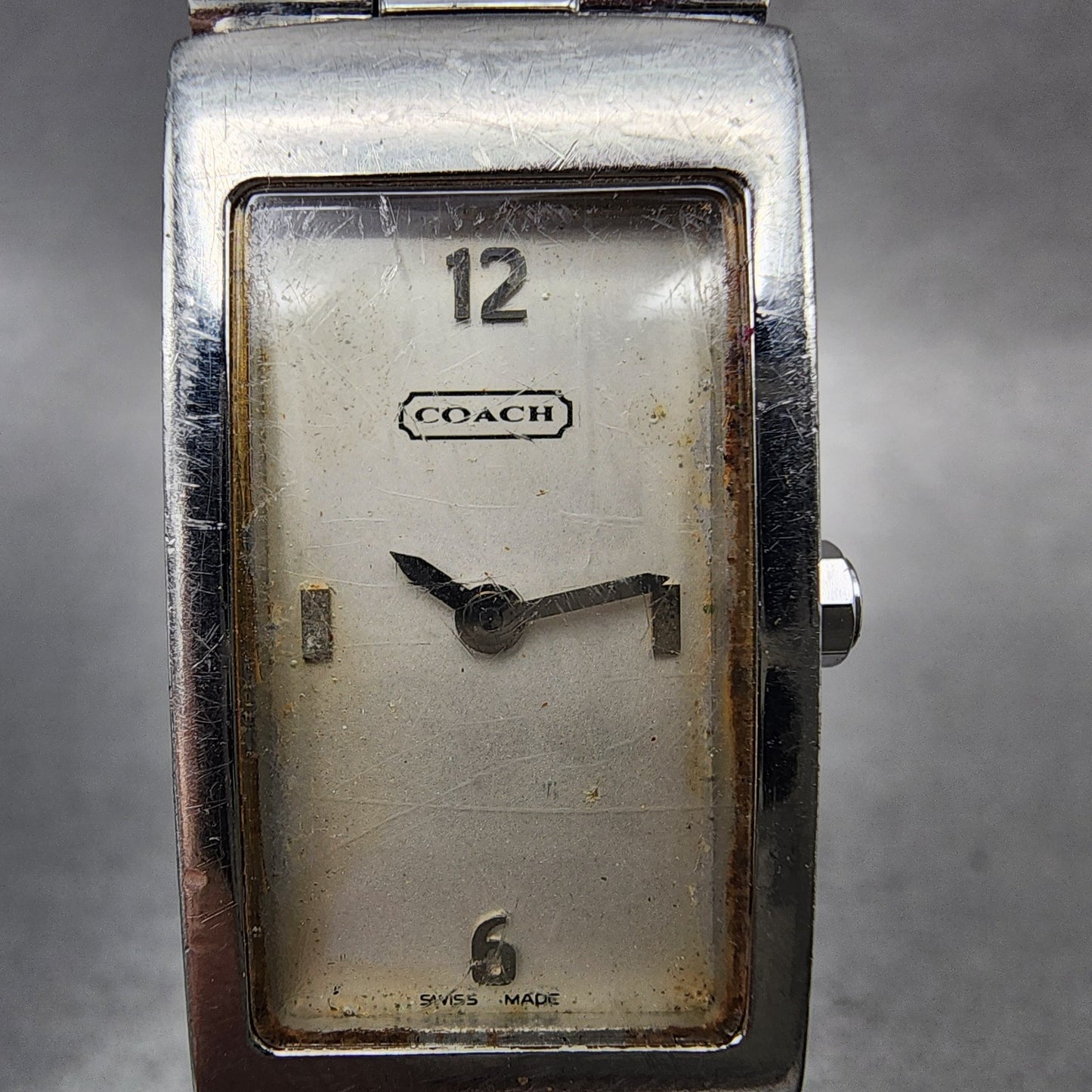 Coach Tank Watch Women 18mm White Dial Silver Tone Rectangle W040 New Battery1