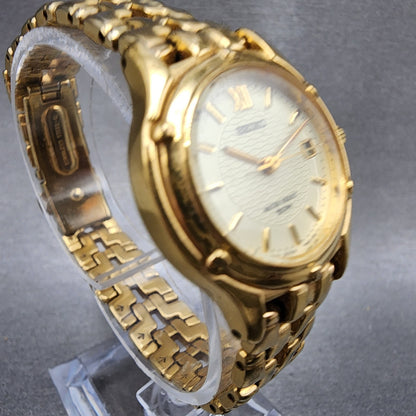 Seiko Watch Women 26mm Champagne Dial Gold Tone Date Round 7n820599 New Battery3