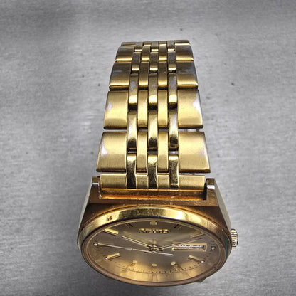 Seiko Watch Men 35mm Champagne Dial Gold Tone Daydate Round V743-9029 New Batt4