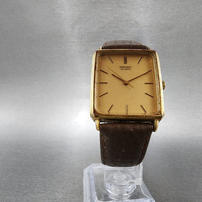 Seiko Tank Watch Men 26mm Gold Dial Gold Plated Rectangle 74315100 New Battery5