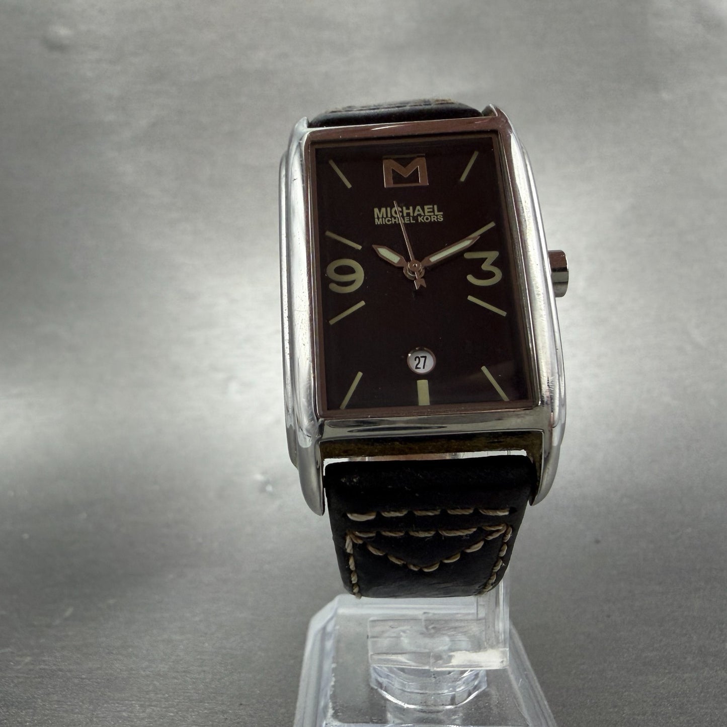 Michael Kors Watch Women 27mm Black Dial Silver Tone Rectangle MK-6011 New BattQ5