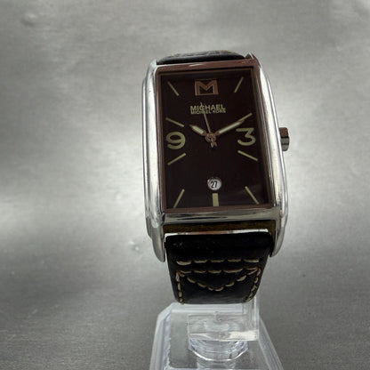 Michael Kors Watch Women 27mm Black Dial Silver Tone Rectangle MK-6011 New BattQ5