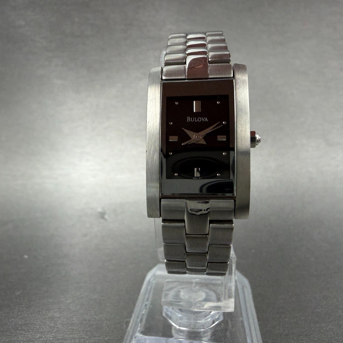 Bulova Tank Watch Women 18mm Black Dial Silver Tone Rectangle 96L37 New Battery15