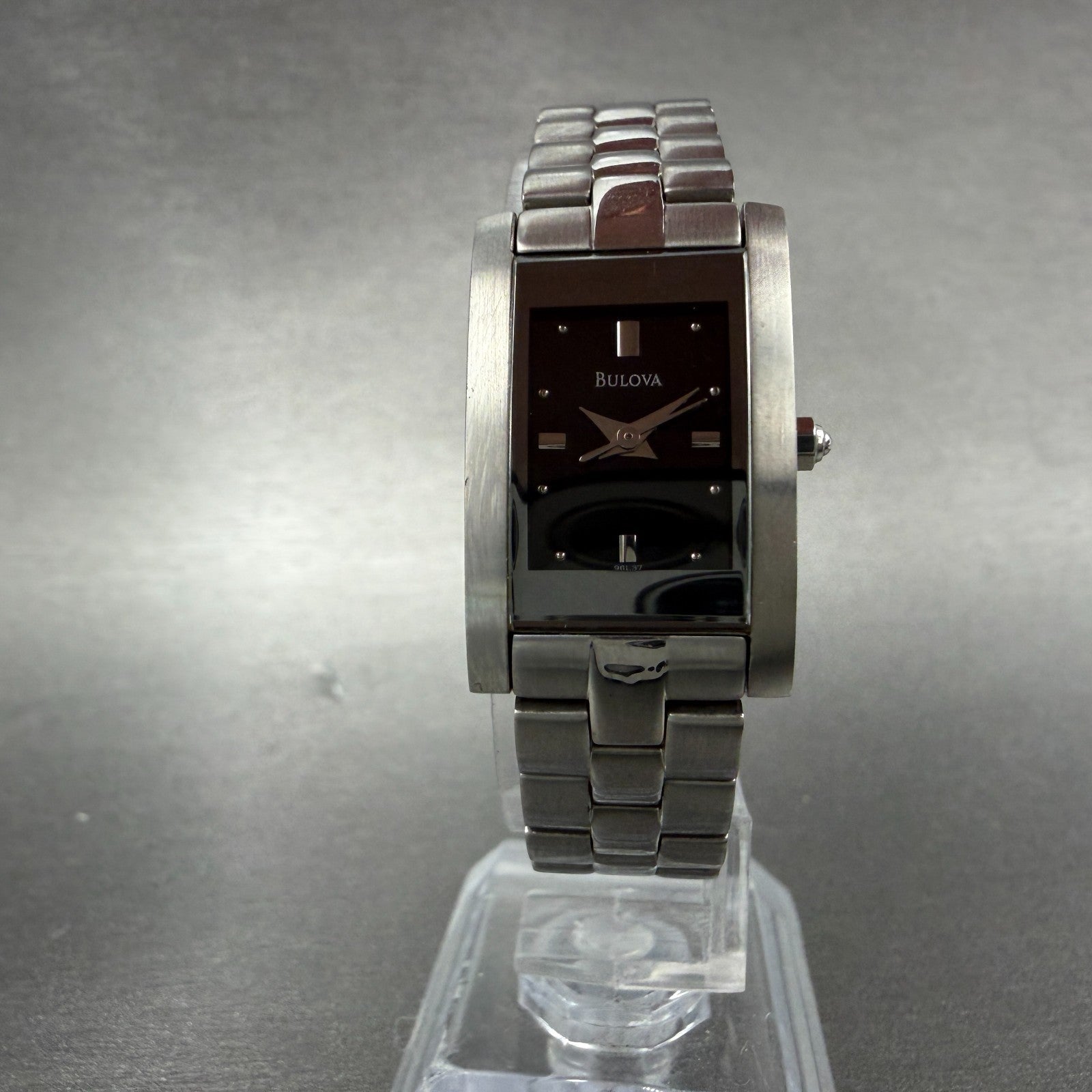 Bulova Tank Watch Women 18mm Black Dial Silver Tone Rectangle 96L37 New Battery15