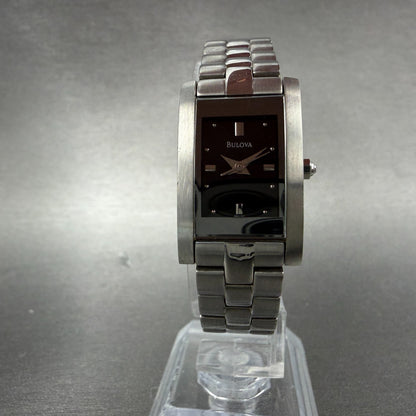 Bulova Tank Watch Women 18mm Black Dial Silver Tone Rectangle 96L37 New Battery15