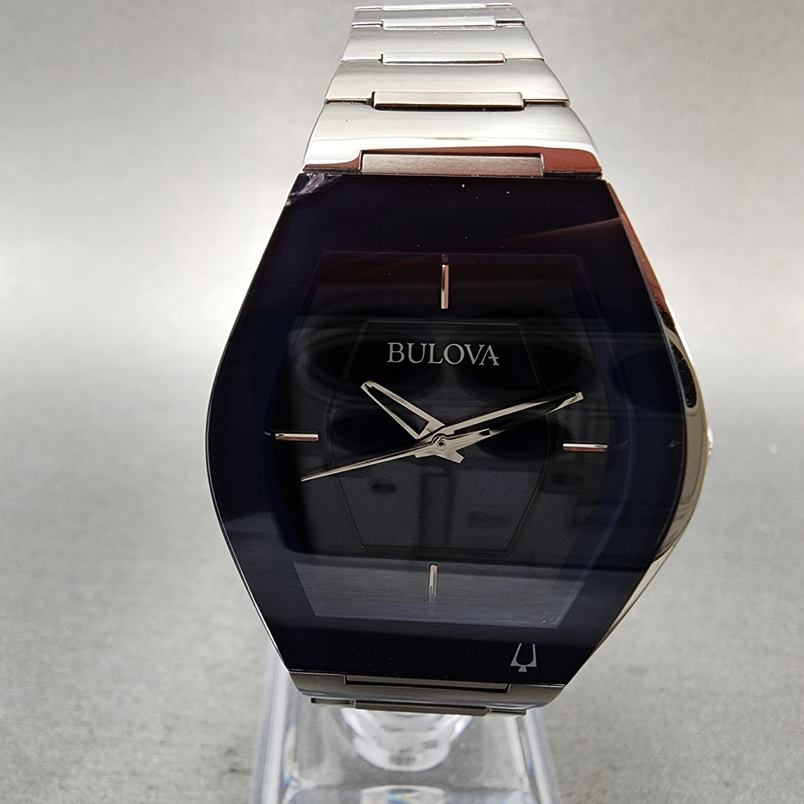 Bulova Futuro Watch Women 30mm Blue Dial Stainless Steel Tonneau 96L293 CHIPPED1