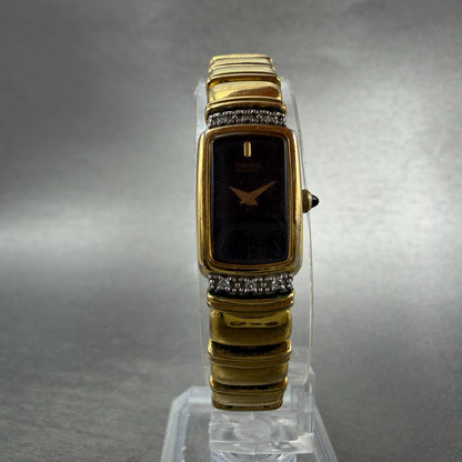 Seiko Tank Watch Women 13mm Black Dial Gold Tone Rectangle 2E20-6929 New Batt TE5