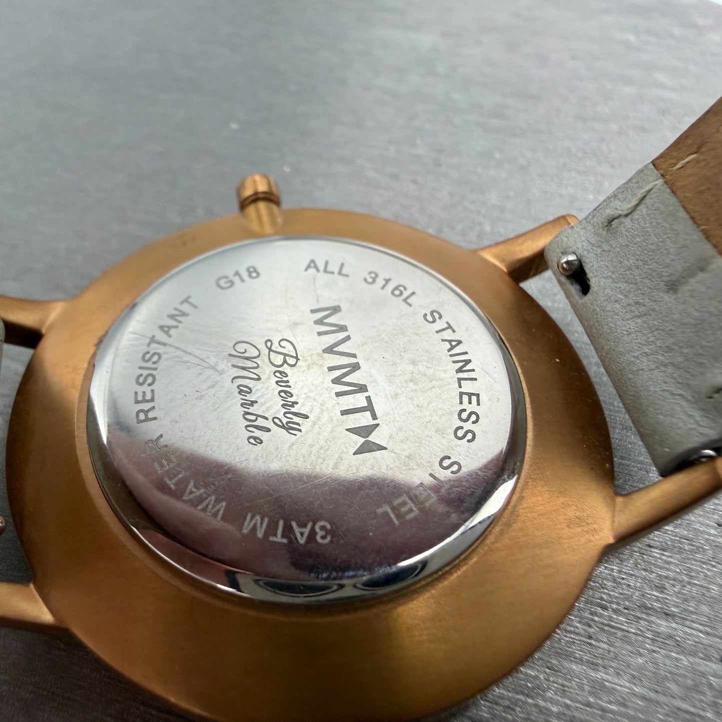 MVMT Boulevard Watch Women 38mm White Stone Dial Rose Gold Leather New Battery O9