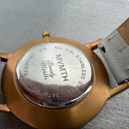 MVMT Boulevard Watch Women 38mm White Stone Dial Rose Gold Leather New Battery O9