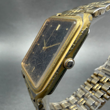 Seiko SX Tank Watch Men 26mm Black Dial Gold Tone Rectangle V701-5J00 NewBattery2