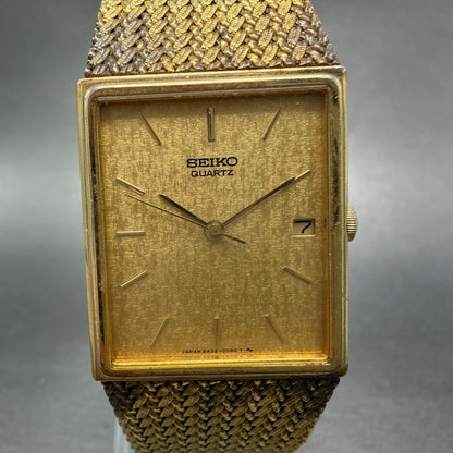 Seiko Tank Watch Men 24mm Gold Dial Gold Tone Rectangle Date 2A32-5019 PARTS VTG0