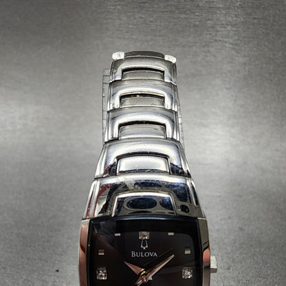 Bulova Tank Watch Women 22mm Black Dial Silver Tone Diamond 96P15 New Battery4