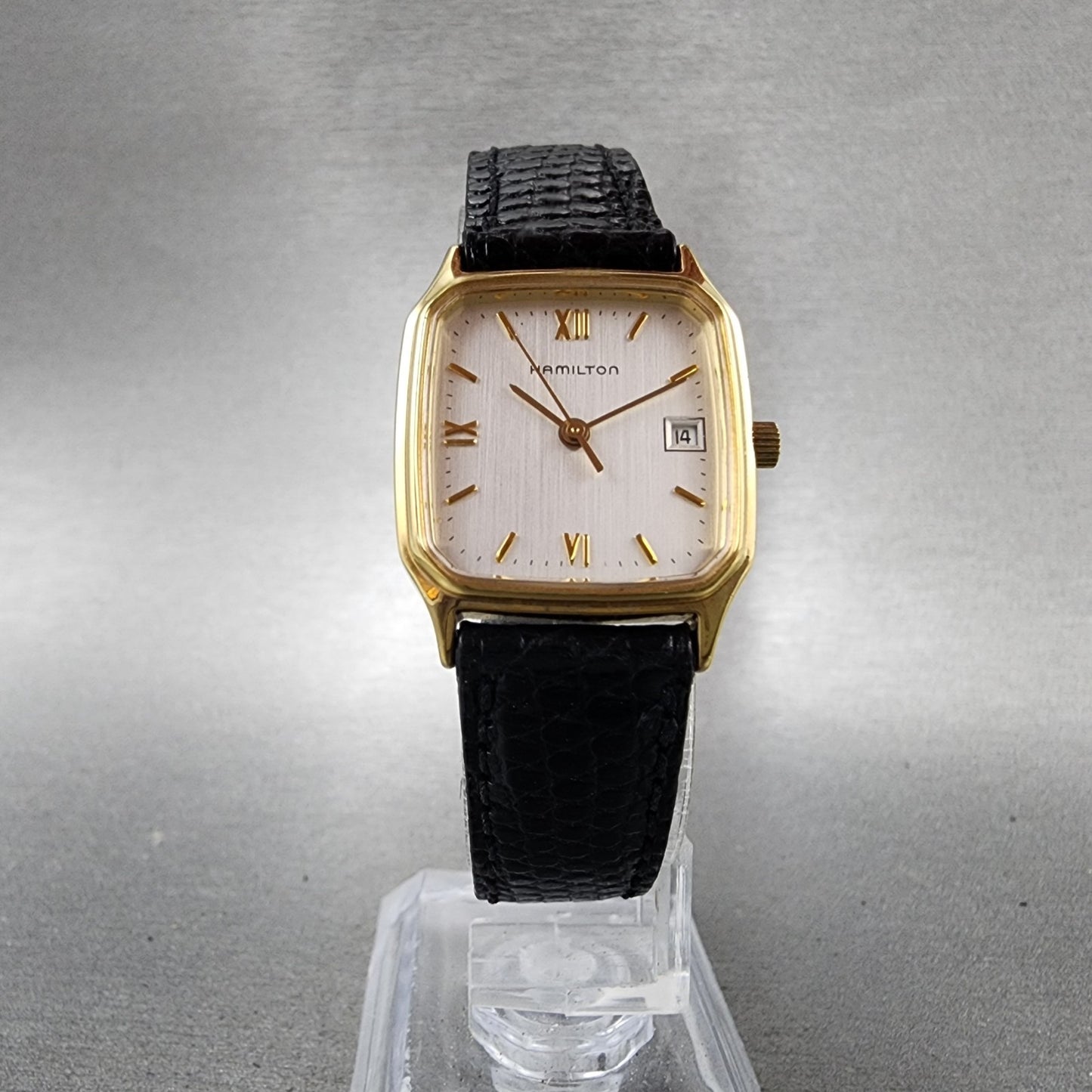 Hamilton Tank Watch Women 22mm Silver Dial Gold Tone Date Rectangle New Battery5