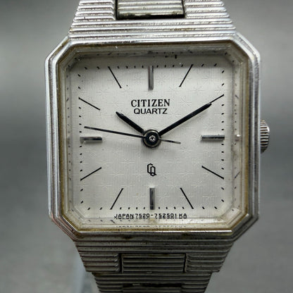 Citizen CQ Watch Women 17mm White Dial Silver Tone Rectangle 4-751922 New Batt1
