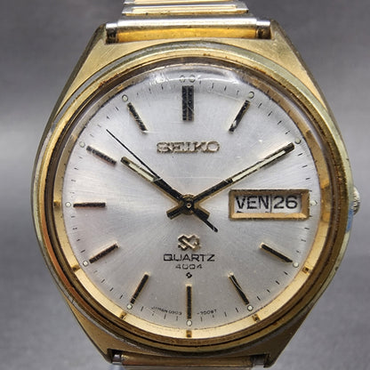 Seiko SQ 4004 Watch Men 37mm Silver Dial Gold Tone Dadyate 09037009 PARTS2
