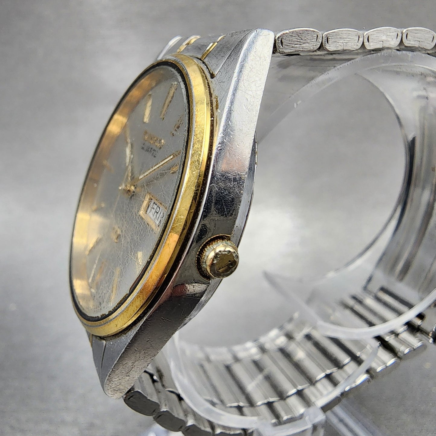 Seiko SQ Watch Men 34mm Silver Dial Two Tone Daydate 5H238a09 New Battery2