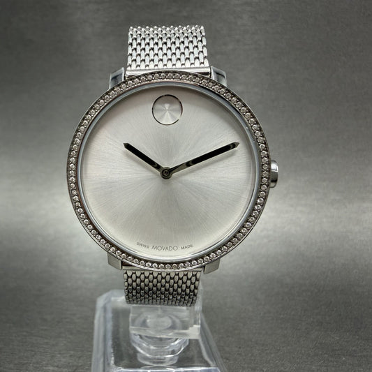 Movado Bold Shimmer Watch Women 34mm Silver Dial Steel Crystal Bezel New Batt0