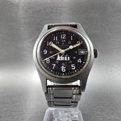 Hamilton Khaki REI Watch Men 33mm Black Dial Steel Date Round 921980 New Battery5