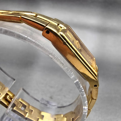 Seiko Watch Women 13mm Gold Dial Gold Tone Rectangle 2E20-7479 New Battery VTG3