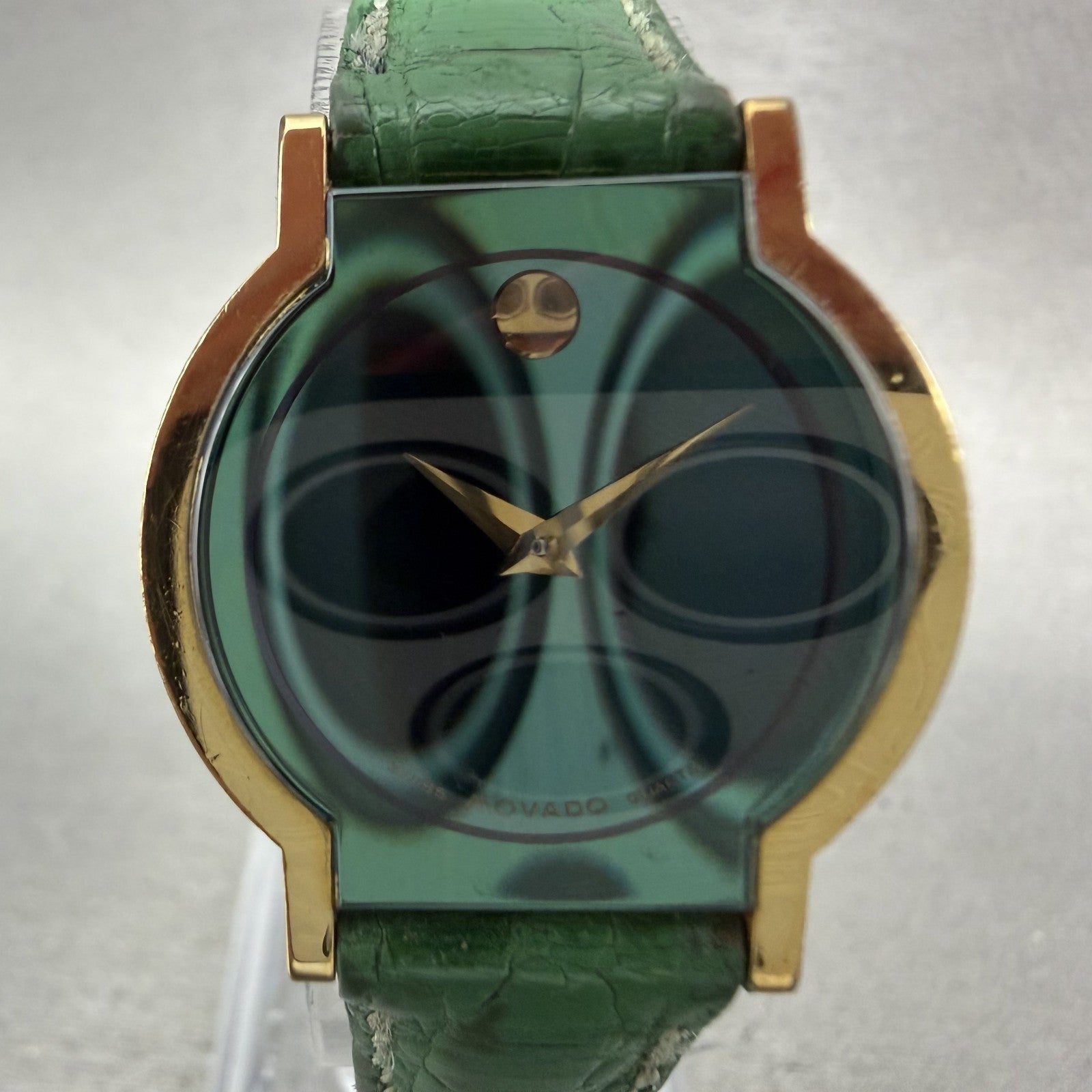 Movado Horizon Watch Women 24mm Green Dial Gold Tone Round 87-90-820 New Battery1
