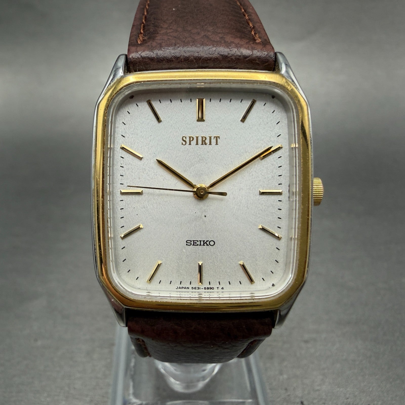Seiko Spirit Tank Watch Men 27mm Silver Dial Two Tone Rectangle 5E31-5B50 NewBat0