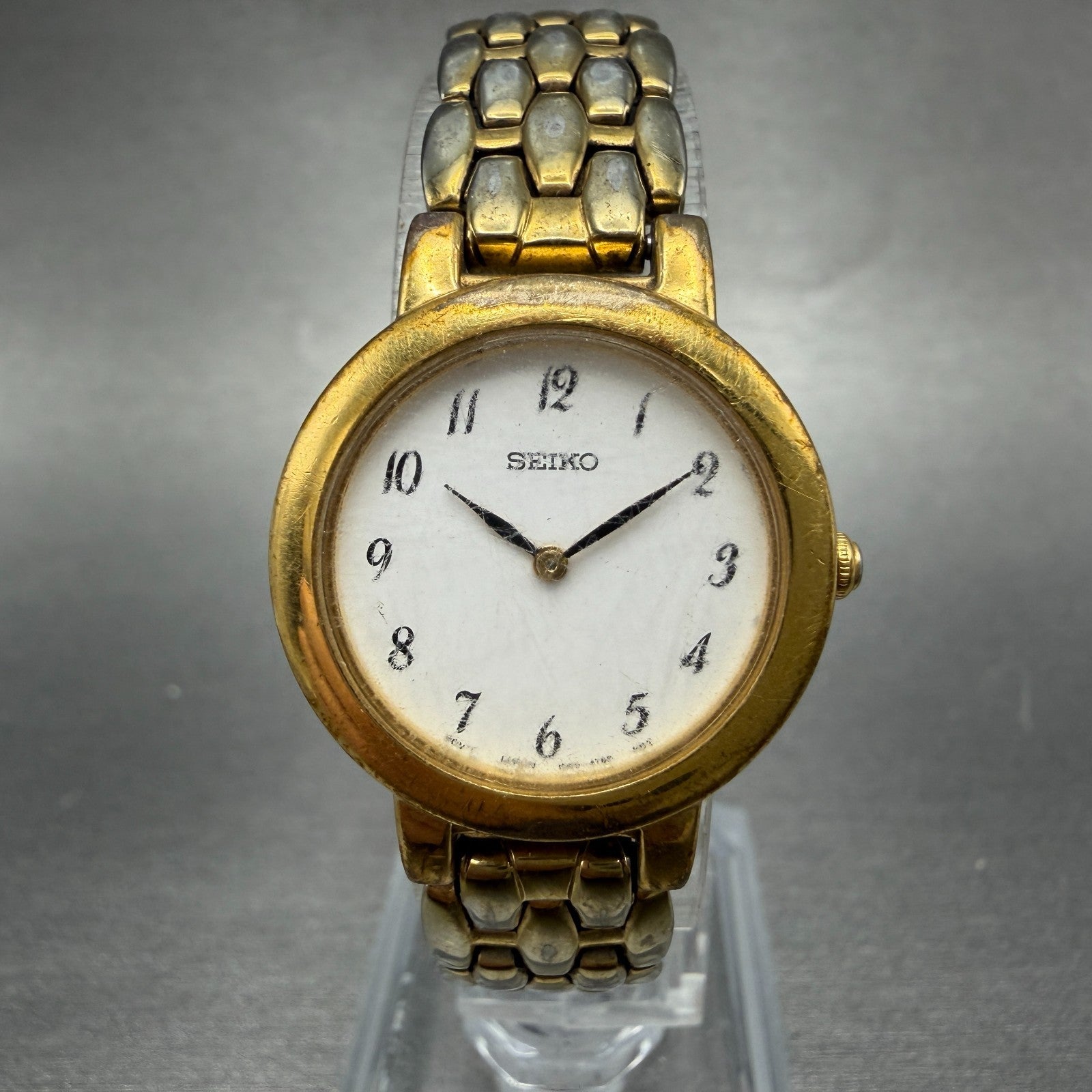 Seiko Watch Women 24mm White Dial Gold Tone Round 1N00-1E19 New Battery 78760