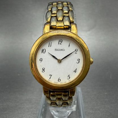 Seiko Watch Women 24mm White Dial Gold Tone Round 1N00-1E19 New Battery 78760