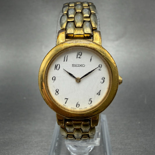 Seiko Watch Women 24mm White Dial Gold Tone Round 1N00-1E19 New Battery 78760