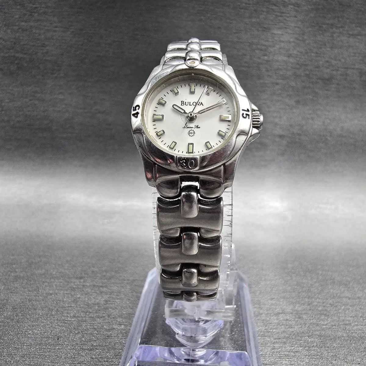 Bulova Marine Star Watch Women 21mm MOP Dial Silver Tone Round 96L44 New Battery5