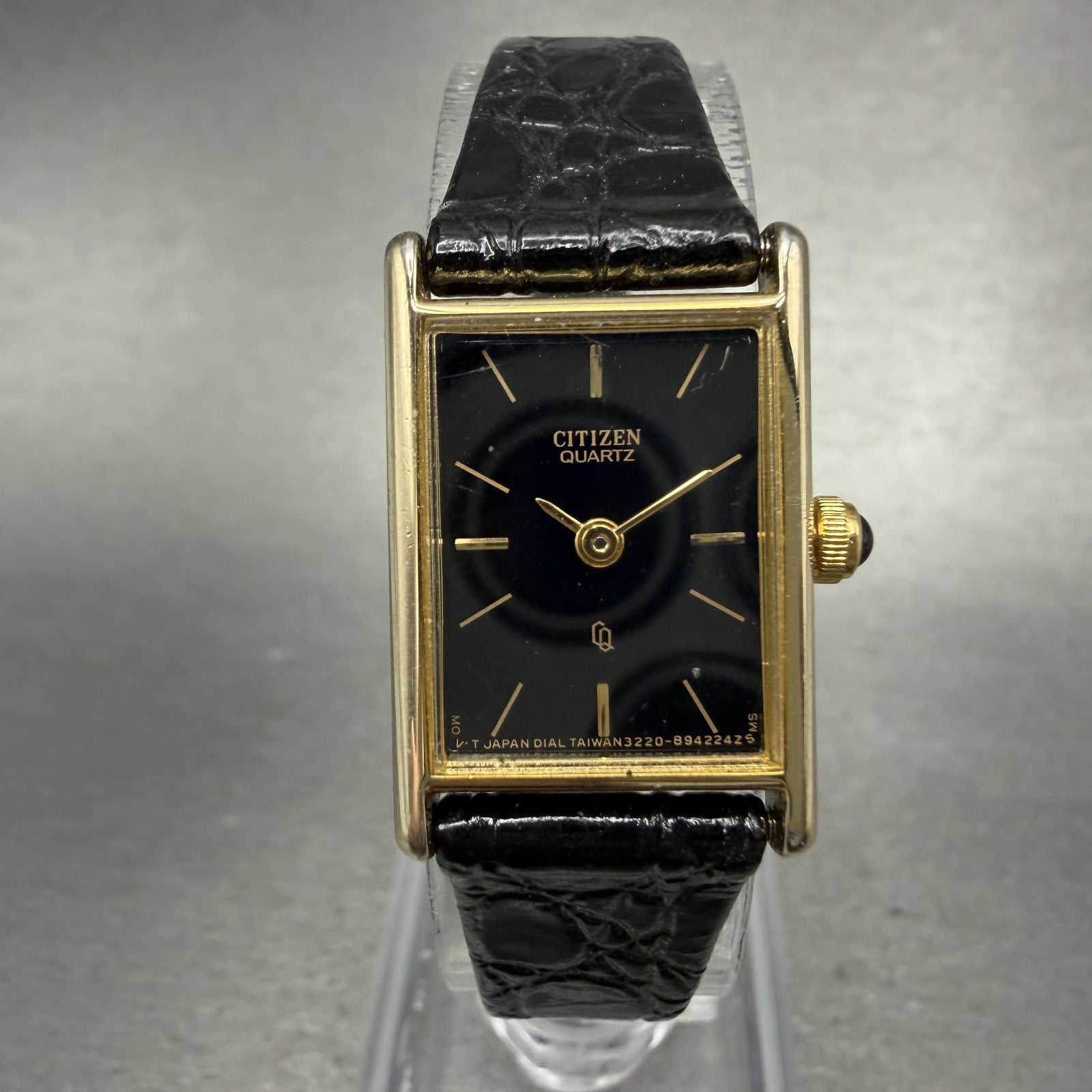 Citizen CQ Tank Watch Women 16mm Black Dial Gold Tone 3220-945174 New Battery GH0