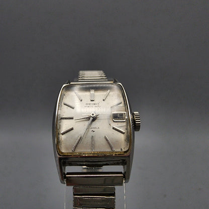 Vintage Seiko Matic lady Watch women Silver Tone White Dial Date21 Jewels Works