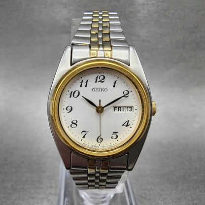 Seiko Watch Women 23mm White Dial Two Tone Daydate 7n830011 New Battery ABC1230