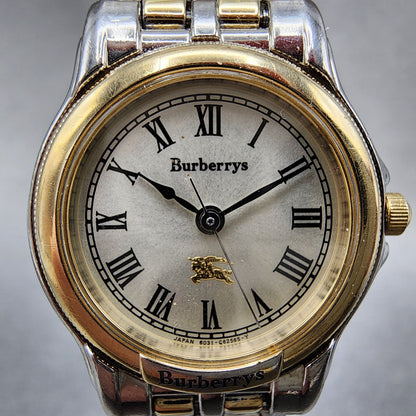 Burberry Watch Women 24mm Silver Dial Two Tone Round 6031G13435 New Battery1
