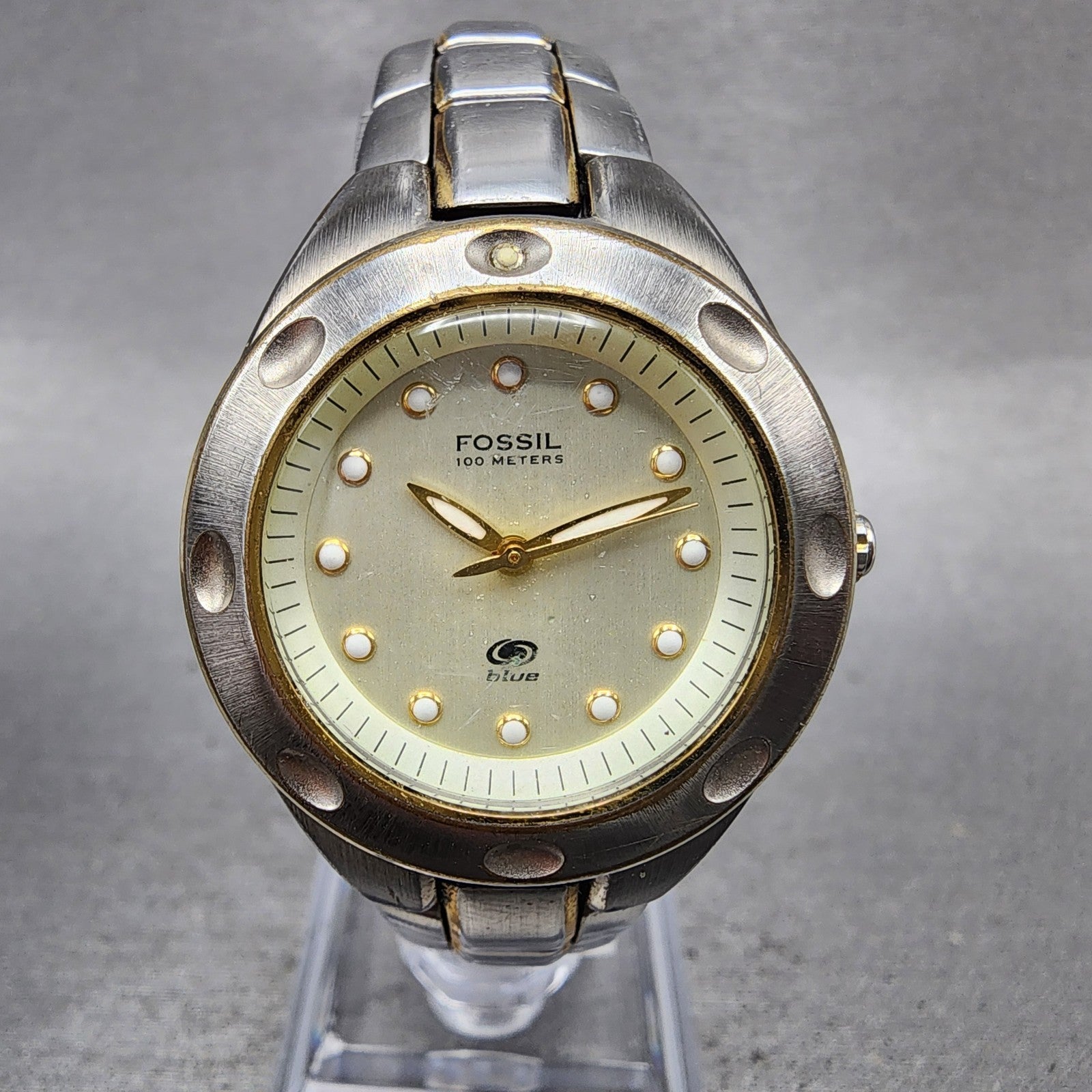 Fossil Blue Watch Women 29mm Champagne Dial Two Tone Round AM3304 New Battery0