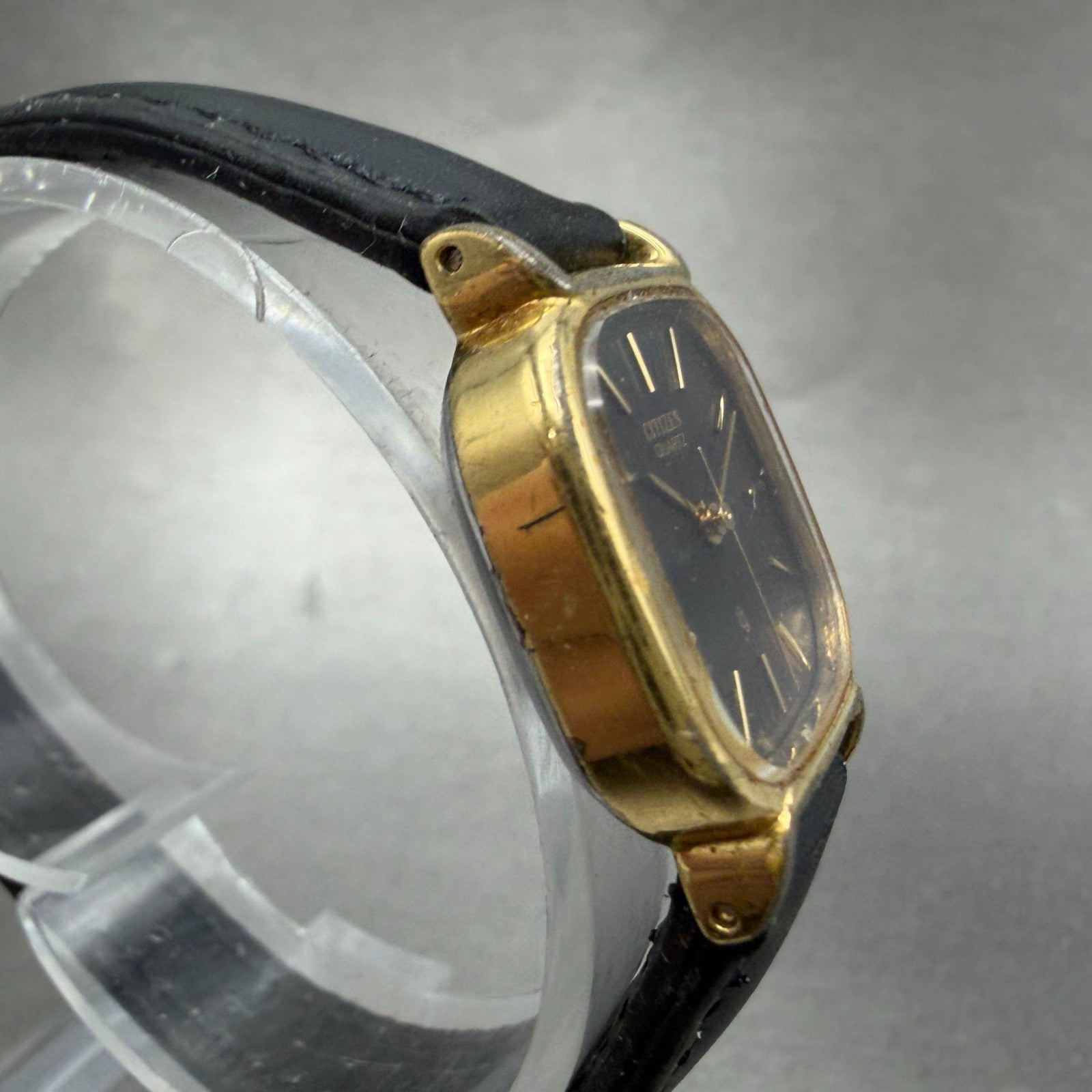 Citizen CQ Watch Women 22mm Black Dial Gold Tone Rectangle 1100-109104 New Batt3