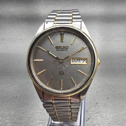 Seiko SQ Watch Men 34mm Gray Dial Two Tone Daydate Round 8123-8000 New Battery0