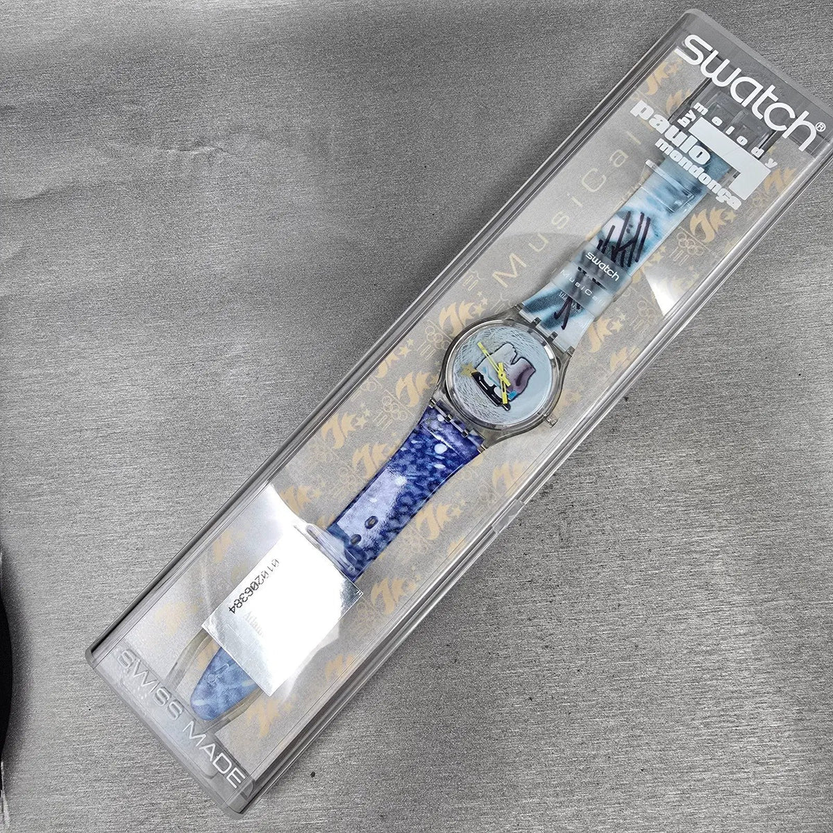 Swatch Musicall Katarina Witt Watch Woman 34mm Blue Dial Clear Case SLZ105 NOS12
