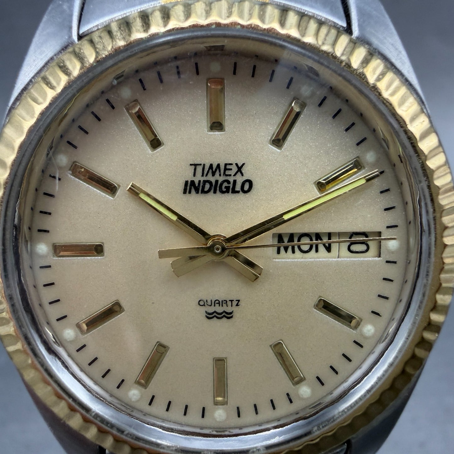 Timex President Watch Men 36mm Cream Dial Two Tone Daydate Indiglo New Battery1