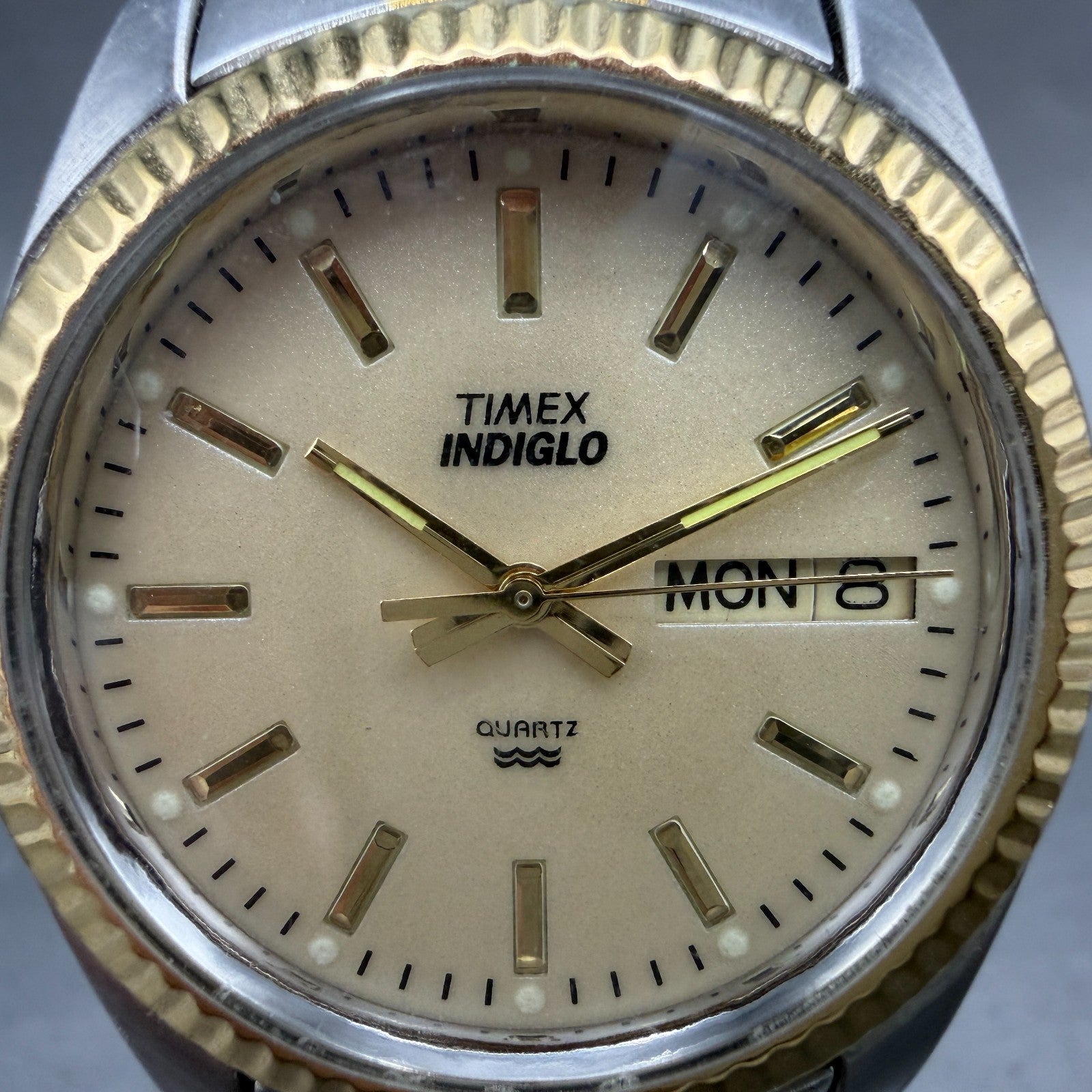 Timex President Watch Men 36mm Cream Dial Two Tone Daydate Indiglo New Battery1