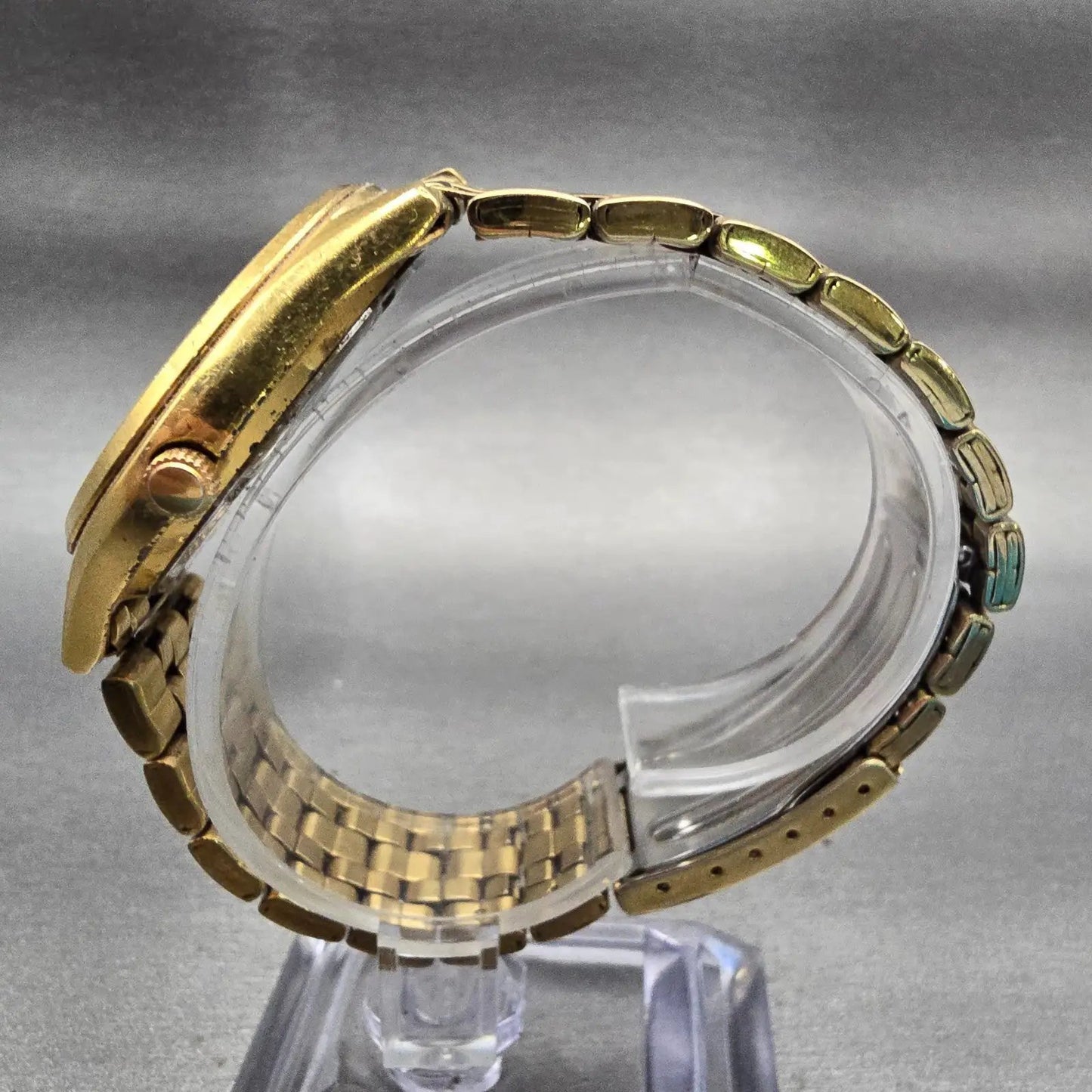Seiko Watch Men 37mm Gold Dial Gold Tone Daydate Round 7N43-9048 New Battery VTG6