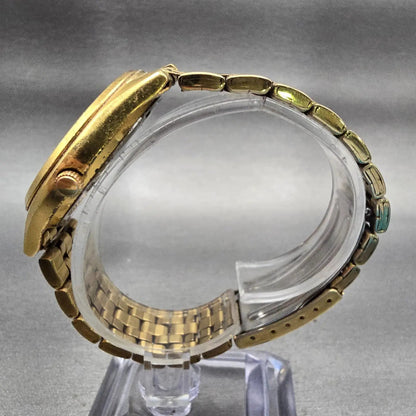 Seiko Watch Men 37mm Gold Dial Gold Tone Daydate Round 7N43-9048 New Battery VTG6