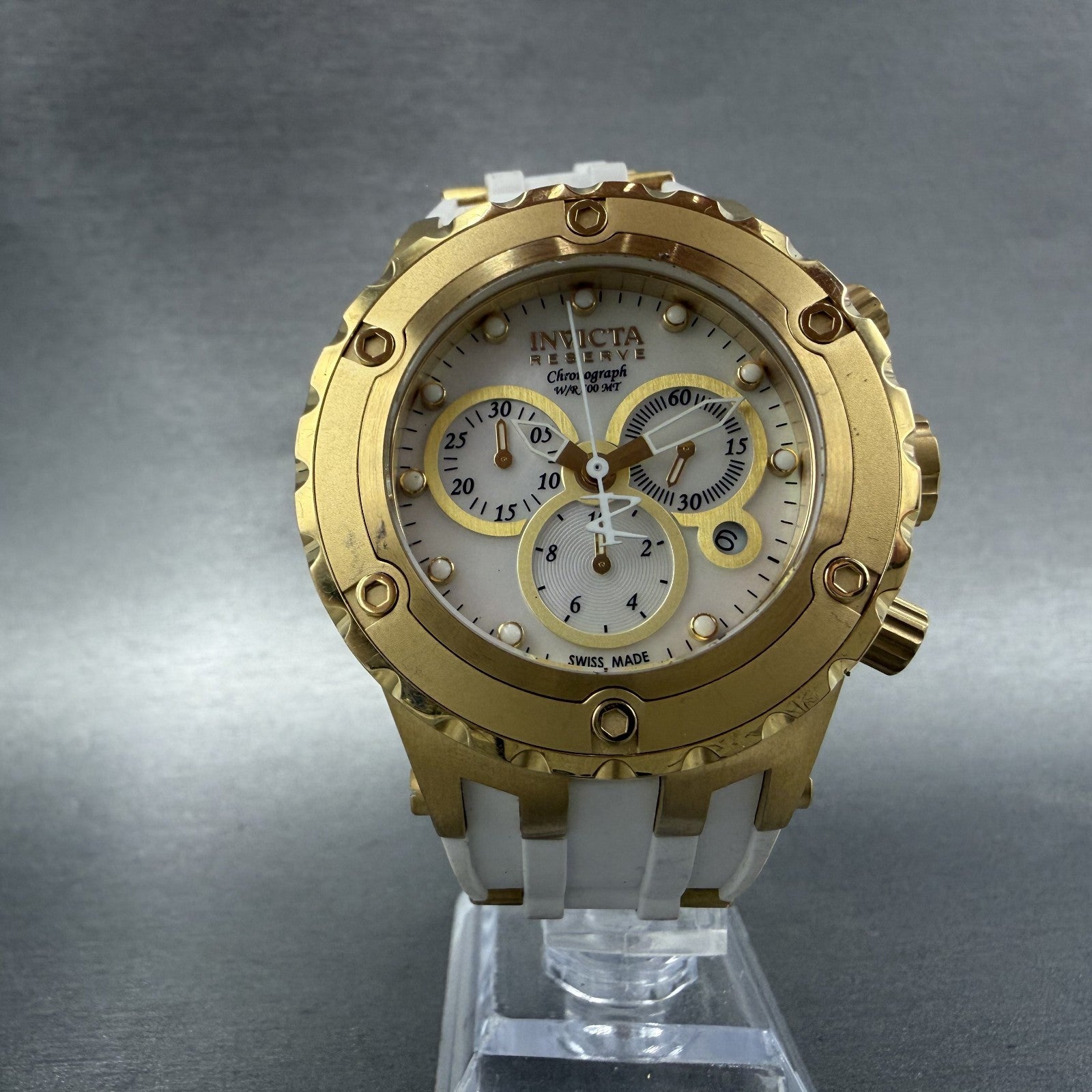 Invicta Reserve Chronograph Watch Men 44mm MOP Dial Gold Tone Date 0525 New Batt5