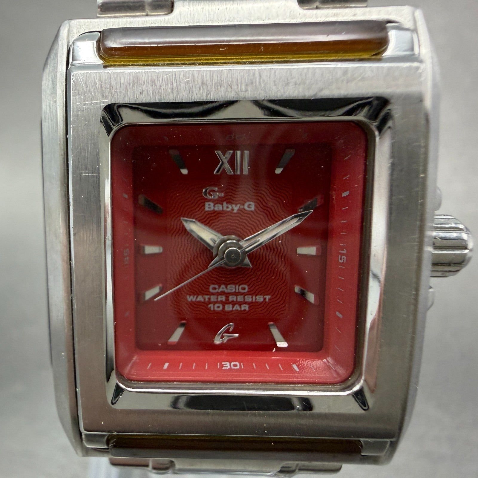 Casio Baby-G GMS Watch Women 29mm Red Dial Silver Tone Rectangle New battery1