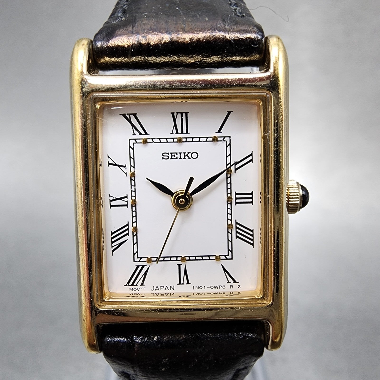 Seiko Tank Watch Women 18mm White Dial Gold Tone Rectangle 1n010lk0 New Battery1