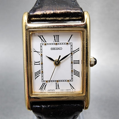 Seiko Tank Watch Women 18mm White Dial Gold Tone Rectangle 1n010lk0 New Battery1