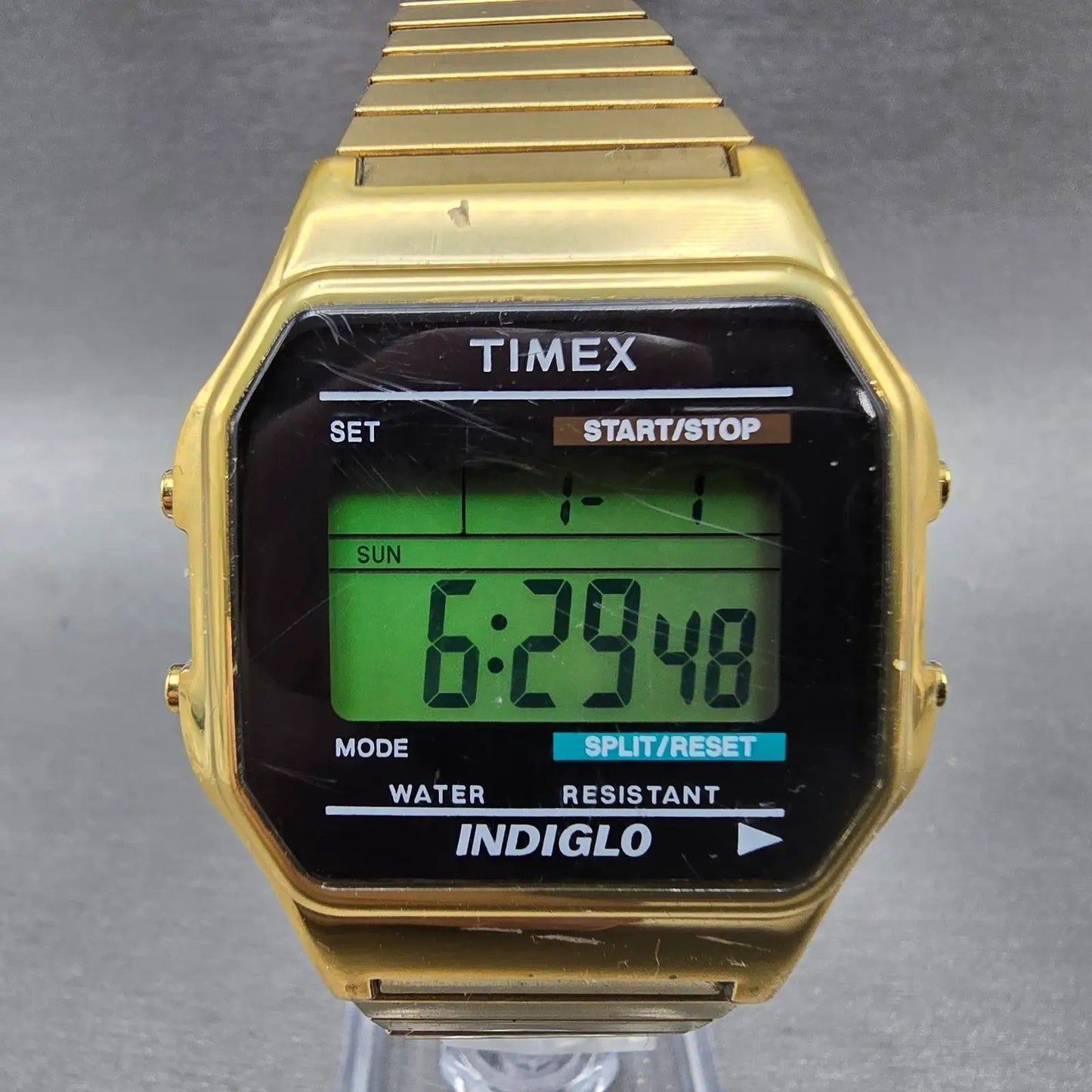 Timex Watch Men 35mm Gold Tone Digital Alarm Chronograph T78677 New Battery0