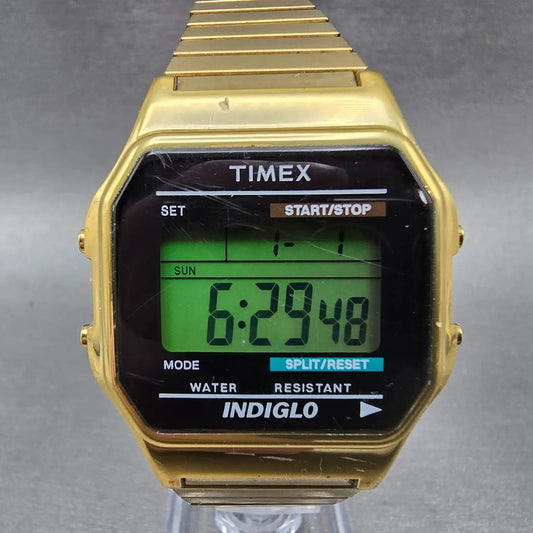 Timex Watch Men 35mm Gold Tone Digital Alarm Chronograph T78677 New Battery0